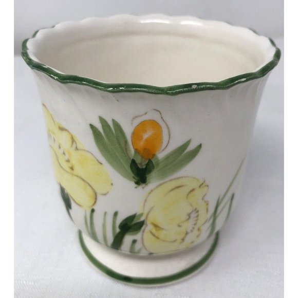 Floral Poppies Ceramic Cup Vase Vanity Bathroom Decor Hand Painted - Picture 8 of 8